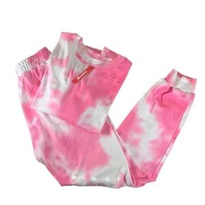 Kayamiya Tie Dye Printed Long Sleeve Shirt and Pants -PJ Sets -  Pink White - Sm